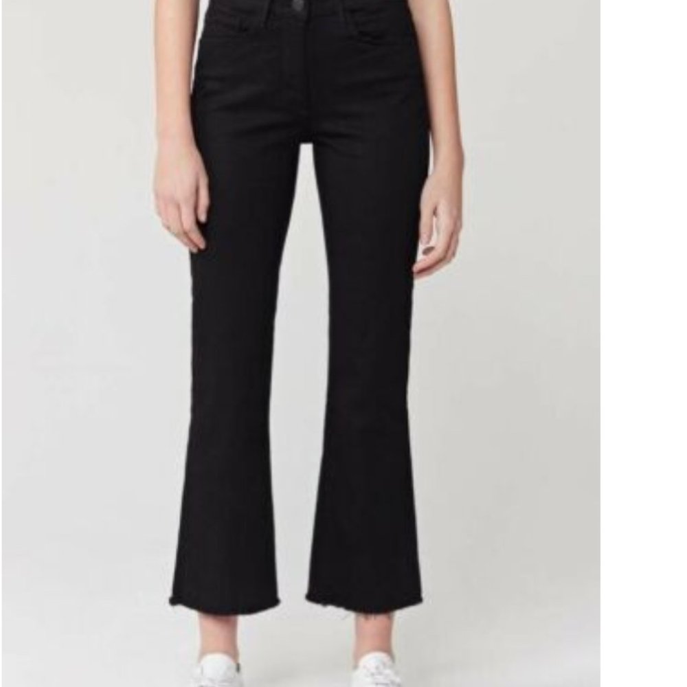 3X1 Unfinished Hem Crop Boot Jeans Black Tear 25